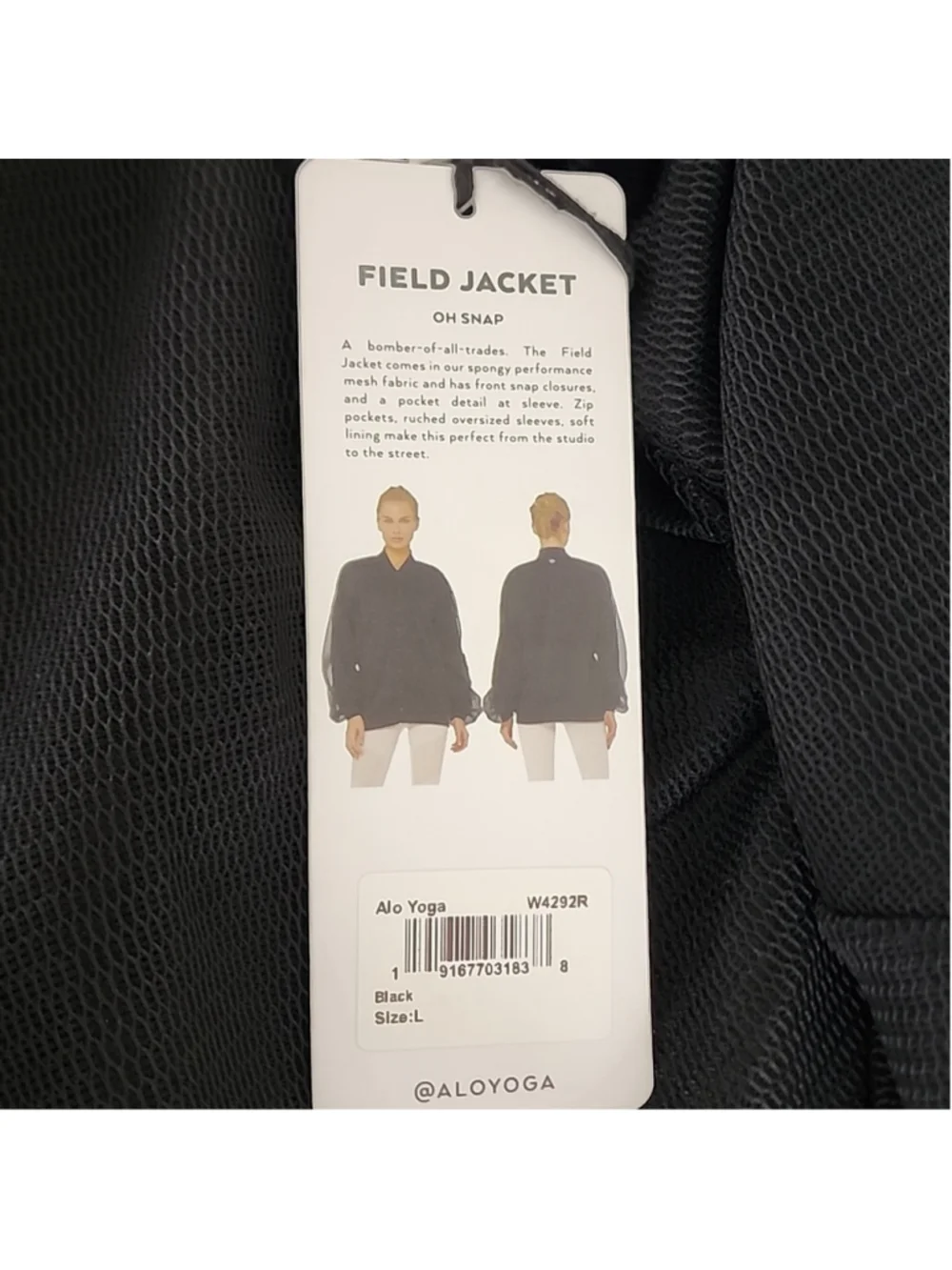Alo Yoga Field Jacket Gym Workout NWT Womens Size L - Black